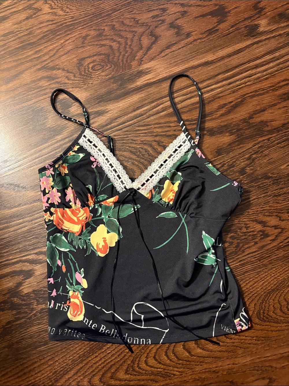 Kimchi Blue Black Floral Lace-Trim Tank Top